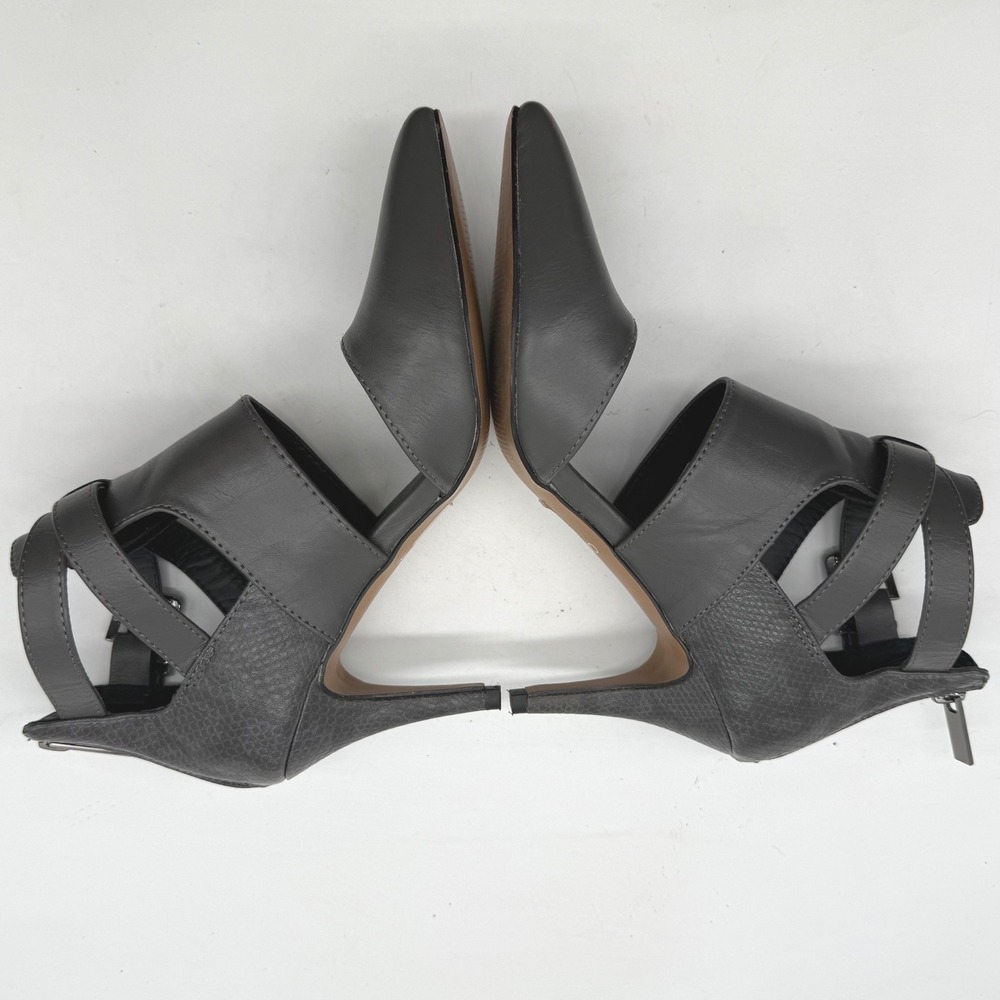 ALDO Womens Gray Leather Pointed Toe Ankle Strap Heels Shoes Size 6.5 - Picture 2 of 8